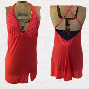 Victoria’s Secret Deep Pink Magenta Satin Lace Underwire Slip Crisscross Straps